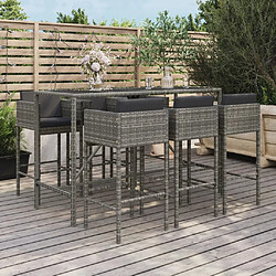 Maison Chic Ensemble de bar de jardin 7 pcs et coussins,Table + chaises + coussins d'extérieur gris poly rotin -GKD123736