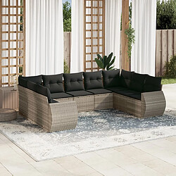 vidaXL Salon de jardin 9 pcs avec coussins gris clair résine tressée 