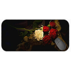 Universal (750x300x3) Grand tampon de souris de jeu avec couture de bord, tapis de souris à fleurs de rose rouge