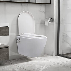 vidaXL Toilette murale sans bord à fonction de bidet Céramique Blanc