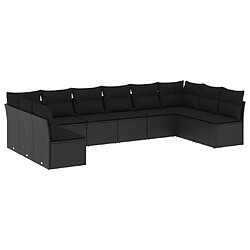 vidaXL Salon de jardin 10 pcs avec coussins noir résine tressée