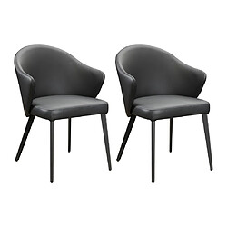 Vente-Unique Lot de 2 chaises avec accoudoirs en cuir et acier - Noir - MIBELLY de Maison Céphy 