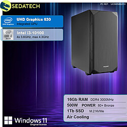 Sedatech PC de bureau Silent • Intel i3-10100 • 16Go RAM • 1To SSD M.2 • Windows 11