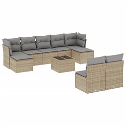 vidaXL Salon de jardin avec coussins 10 pcs beige résine tressée