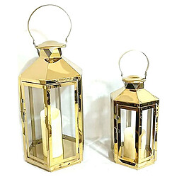 Lanterne DKD Home Decor Verre Doré Acier (24 x 21 x 46 cm) (2 pcs)