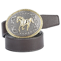 Avis Ceinture en Cuir Fibre Homme Western Cowboy avec Boucle de Cheval de Course Gravée 110-125 cm