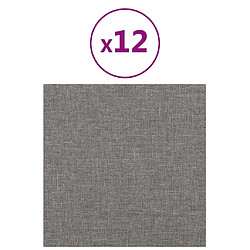 vidaXL Panneaux muraux 12 pcs Gris clair 30x30 cm Tissu 1,08 m²