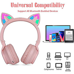 Chrono Casque Bluetooth sans Fil, Ecouteurs Bluetooth pour Oreilles de Chat pour Filles, Pliable Casque avec Lumières LED/Micro, Micro SD Carte Slot pour iPhone/PC/Tablettes/TV(noir) pas cher