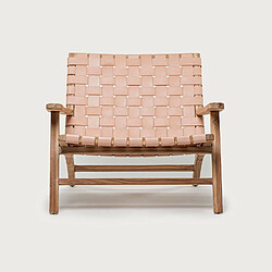 Acheter UNIQKA Salmon - Fauteuil lounge en teck et cuir saumon