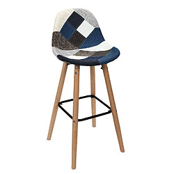 Toilinux Lot de 2 Tabourets de bar Patchwork - Bleu et Gris Toilinux - Lot de 2 Tabourets de bar Patchwork - Bleu et Gris - Design