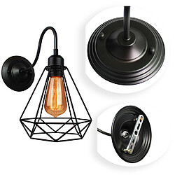 Acheter Stoex Appliques Murales Vintage Industrielle Diamant Cage en Métal Noir Plafonnier Luminaire Rétro Applique Intérieure Décoration pour Salon Cuisine Couloir Chambre Café Bar