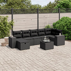 vidaXL Salon de jardin 8 pcs avec coussins noir résine tressée