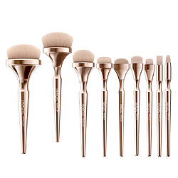 9x Pinceaux de Maquillage Ensemble Surligneur Fond de Teint Mélange Pointillé Pinceau Doré