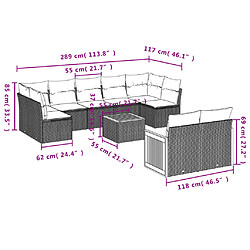 Avis vidaXL Salon de jardin 10 pcs avec coussins noir résine tressée