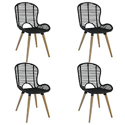 Decoshop26 Lot de 4 chaises de salle à manger cuisine noir Rotin naturel CDS021792 