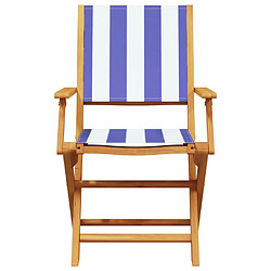 Acheter vidaXL Chaises de jardin lot de 2 bleu/blanc bois acacia massif tissu