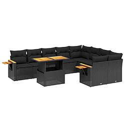 vidaXL Salon de jardin 10 pcs avec coussins noir résine tressée