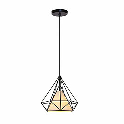 STOEX Lustre suspension luminaire en metal noir design cage forme diamant 20cm E27 60W corde ajustable pour cuisine chambre restaurant 