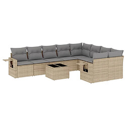 vidaXL Salon de jardin avec coussins 10 pcs beige résine tressée