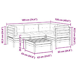 vidaXL Salon de jardin 5 pcs avec coussins cire marron bois pin massif pas cher