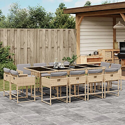 Maison Chic Ensemble à manger d'extérieur 13 pcs avec coussins,Salon de jardin,Mobilier de jardin mélange beige rotin -GKD738113