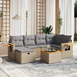 vidaXL Salon de jardin avec coussins 7pcs mélange beige résine tressée