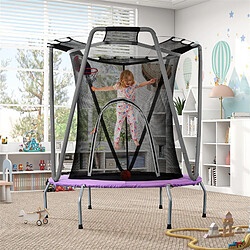 LBF Trampoline de jardin rond en acier galvanisé, trampoline pour enfants, capacité de poids : 50 kg, taille (H*L) : 157x147 cm, violet/gris