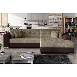 VENESETTI Canapé d'angle convertible en tissu beige et simili chocolat de qualité, 5 places, angle droit (vu de face), SOHO 