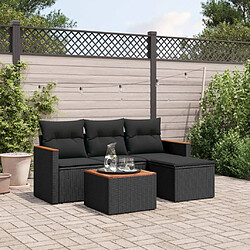 vidaXL Salon de jardin 5 pcs avec coussins noir résine tressée 