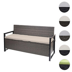 Mendler Poly-Rattan Banc 3 places HWC-F39, Banc de jardin coffre, rangement Coussin d'assise ~ gris chiné, coussin beige