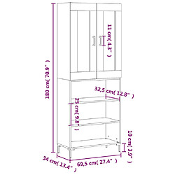 vidaXL Buffet haut Blanc brillant 69,5x34x180 cm Bois d'ingénierie pas cher