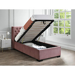 Avis Vente-Unique Lit coffre 90 x 200 cm avec tête de lit capitonnée - Velours - Rose + Matelas - MASSIMO