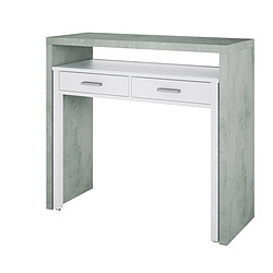 Pegane Bureau avec 1 étagère / niche et 2 tiroirs coloris Blanc Artik / Ciment en mélamine - Dim: 88 x 99 x 36 cm