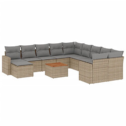 vidaXL Salon de jardin avec coussins 12 pcs beige résine tressée