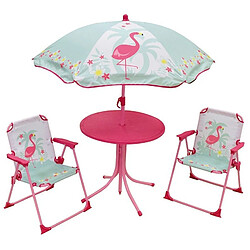 Jemini Set de Jardin Flamant Rose 4 Pièces 2 chaises Table et parasol