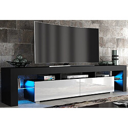 Dusine Meuble TV SPIDER BIG à LED en Noir MAT avec portes Blanc Laqué 200 cm