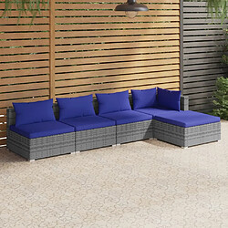 vidaXL Salon de jardin 5 pcs avec coussins résine tressée gris