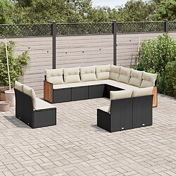 vidaXL Salon de jardin 11 pcs avec coussins noir résine tressée 