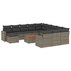 vidaXL Salon de jardin avec coussins 13 pcs gris résine tressée