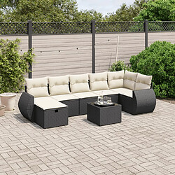 vidaXL Salon de jardin 8 pcs avec coussins noir résine tressée