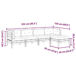 vidaXL Salon de jardin 5 pcs avec coussins cire marron bois pin massif pas cher