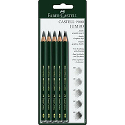 Faber-Castell 119397 Pack de 5 crayons graphite Jumbo 9000 HB, 2B, 4B, 6B, 8B 