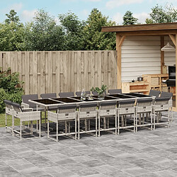 Maison Chic Ensemble à manger d'extérieur 17 pcs avec coussins,Salon de jardin,Mobilier de jardin gris clair rotin -GKD892388