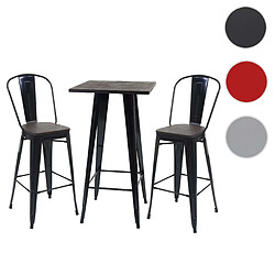 Mendler Set table mange-debout + 2x tabouret de bar HWC-A73, plateau en bois, design industriel, métal ~ noir