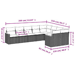 Acheter vidaXL Salon de jardin 9 pcs avec coussins noir résine tressée