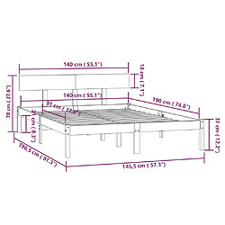 vidaXL Cadre de lit Noir Bois de pin massif 140x190 cm pas cher