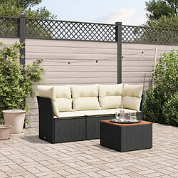 vidaXL Salon de jardin 4 pcs avec coussins noir résine tressée 