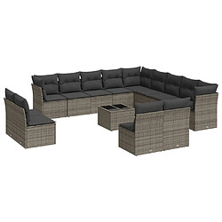 vidaXL Salon de jardin avec coussins 14 pcs gris résine tressée