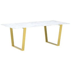 Avis Meubler Design Table À Manger Céramique Effet Marbre Blanc Pied Couleur Or Liv