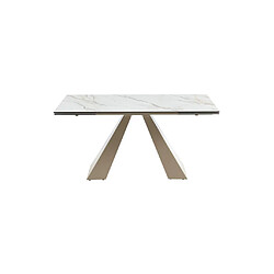 Acheter Vente-Unique Table à manger extensible 6 à 10 personnes en verre trempé, céramique et métal - Effet marbre blanc et beige - LOZIPA de Maison Céphy